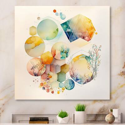 Designart 'Watercolor Multi Shape Abstract I' Modern Geometric Metal Wall Art