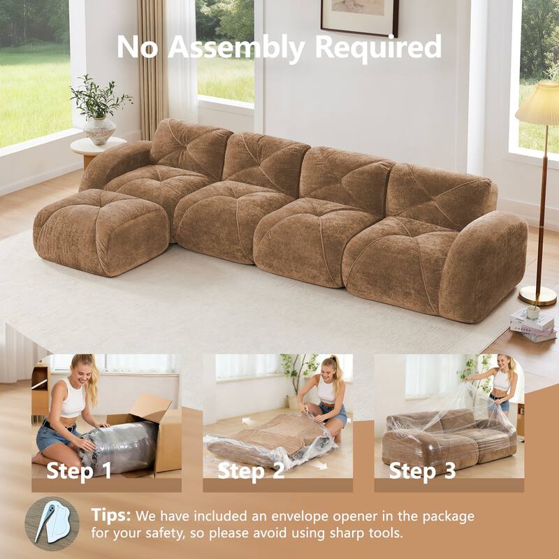 L-shaped Soft Velvet Fabric, Tufted Design, 32D High Density Sponge Bottom, Ergonomic Design Bottom, Anti-Slip Design