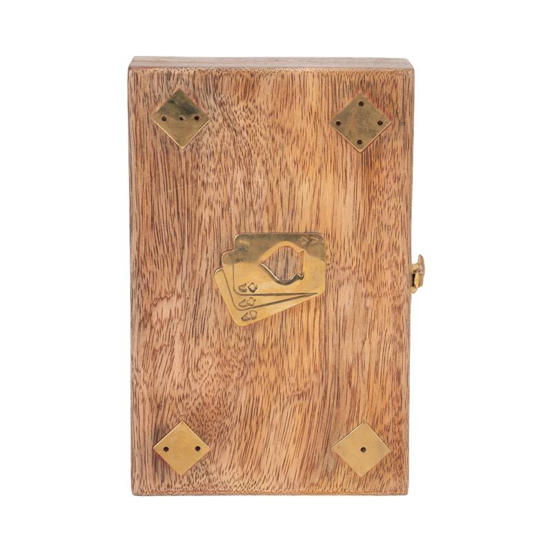 Sagebrook Home's Mango Wood and Brass 7x5 Cards & Dice Box - Artisan Crafted, Brown, Ideal for Home Entertainers - 7" x 5" x 2"