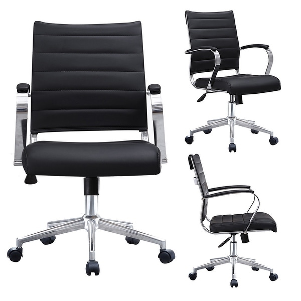Modern Office Chair, Executive Mid-Back Conference Room Chair in PU Leather  with Wheels and Arms