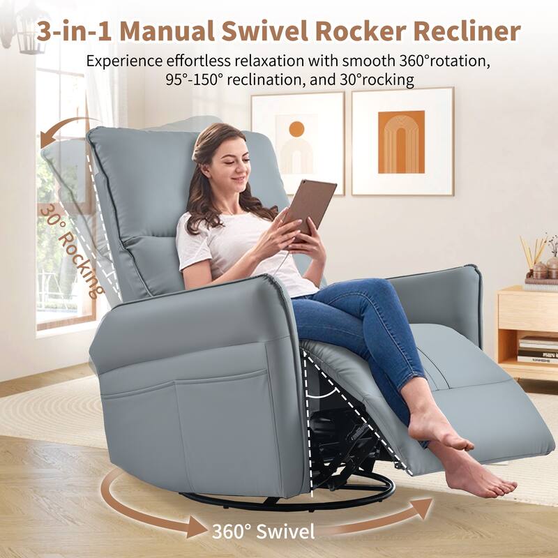 360°Swivel Rocker Recliner Chair,Swivel Nursery Rocking Chair w/Pull Ring,Glider Chair,Modern Rocking Swivel Recliner Chair