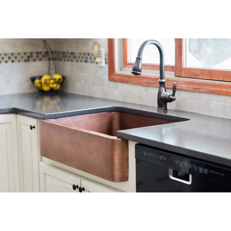 Lange Copper 32" Single Bowl Farmhouse Apron Front Undermount Kitchen Sink