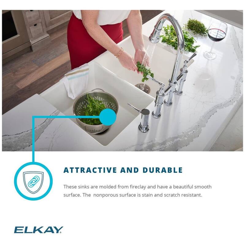 Elkay 33" Farmhouse Double Basin Fireclay Kitchen Sink with Cutting