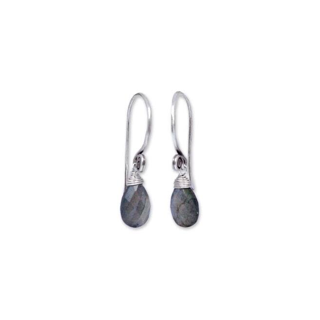 Subtle Labradorite Dangle Earrings - 0.4" x 1.4"