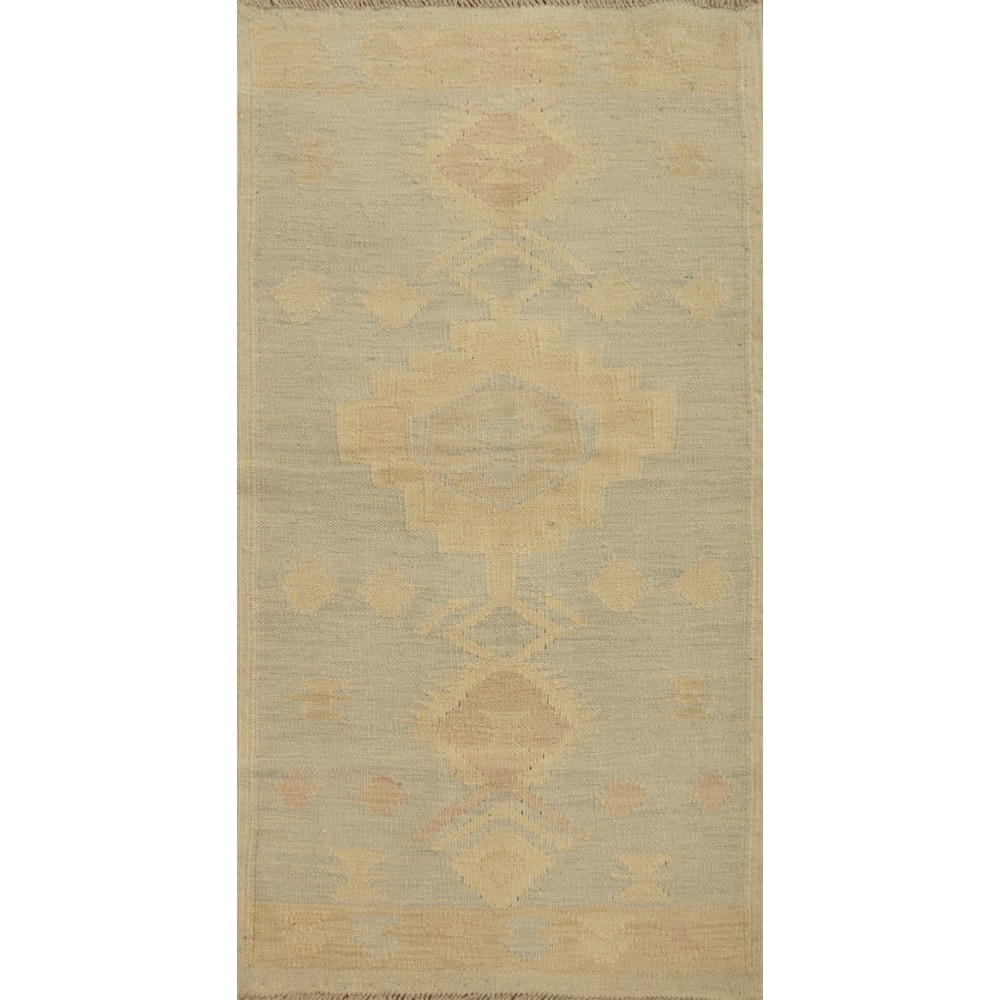 Hand Woven Oriental 100% Wool Carpet Southwestern Tribal Greys & Charcoal Kilim Area Rug - 4' 1'' X 2' 0''