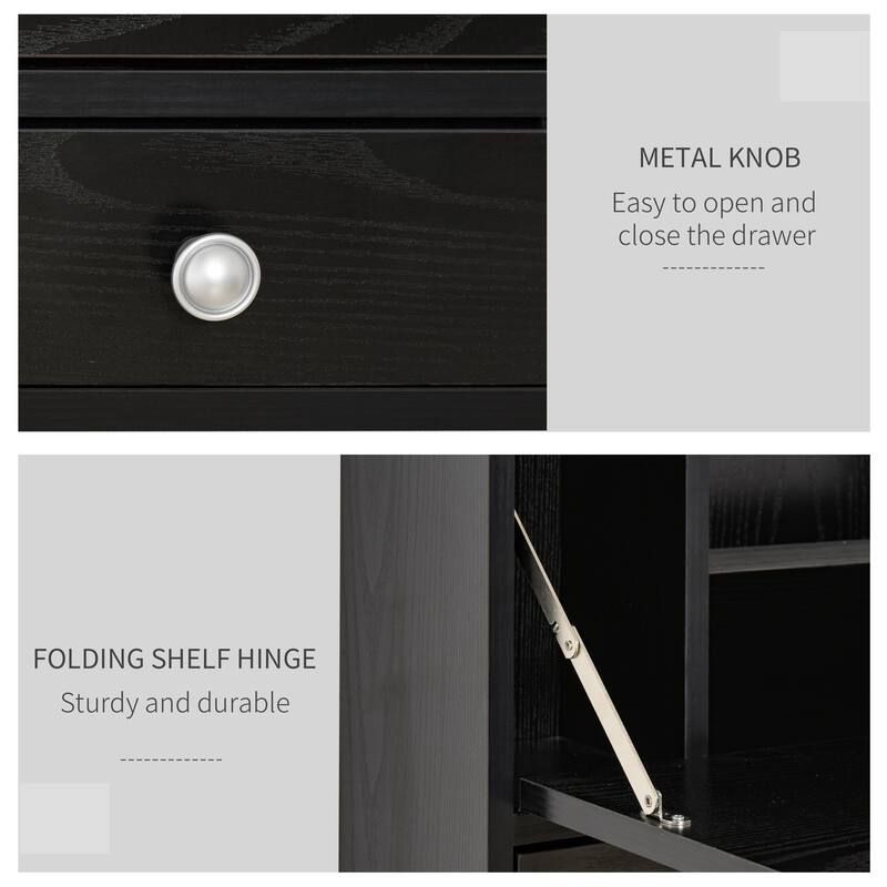 Black Particleboard MDF Wall-Mounted Foldable Desk with Drawer and Grids