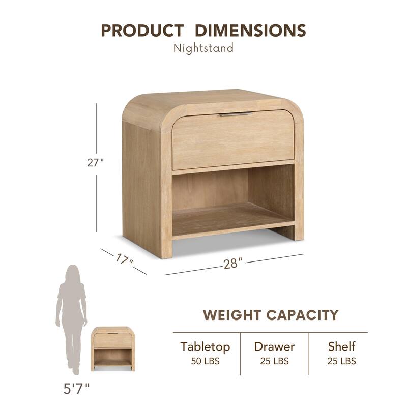 Furniture of America Elowyn Modern Natural Solid Wood Nightstand with 1-Drawer and Shelf