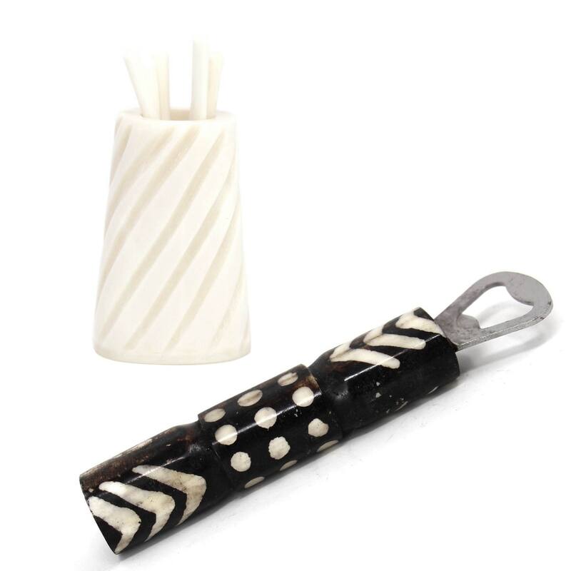 Bar Kit Cocktail Picks with Jar & Bottle Opener, Natural Bone