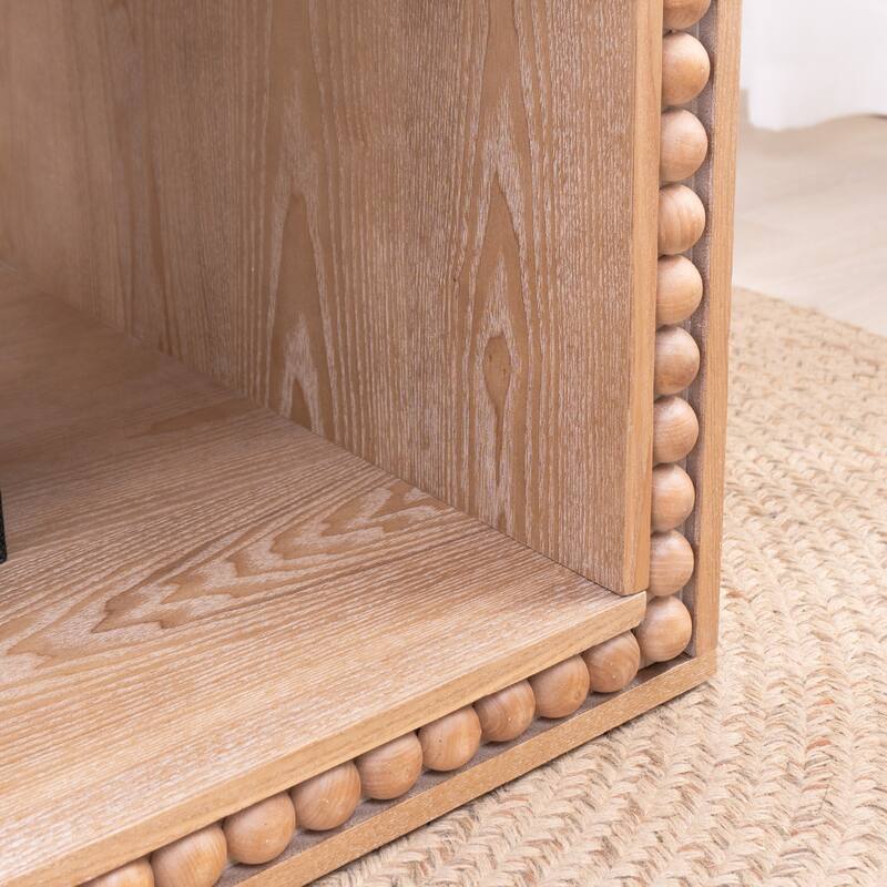 Rustic Beaded Edge Coffee Table -47.6" Rectangular Center Table with Open Storage Shelf