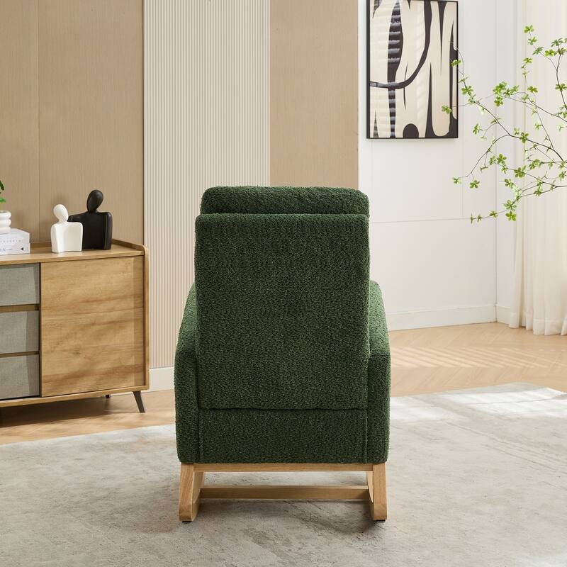 25.4"W Rocking Chair, High Back Glider Chair with Retractable Footrest, Side Pocket, Accent Armchair with Rubber Wood Legs