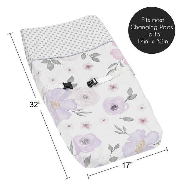 Sweet Jojo Designs Lavender Purple, Pink, Grey and White Watercolor Floral Collection Changing Pad Cover
