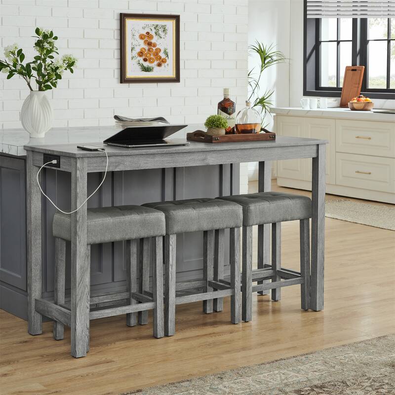 7-Piece Wood Dining Table Set with Spliced Tabletop & Marble Patterned Table Legs, Diamond Shaped Backres, Non-Slip Mat White