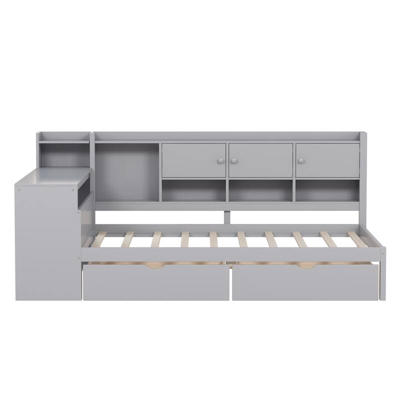 Full L-Shape Daybed with Storage Cabinets and Drawers