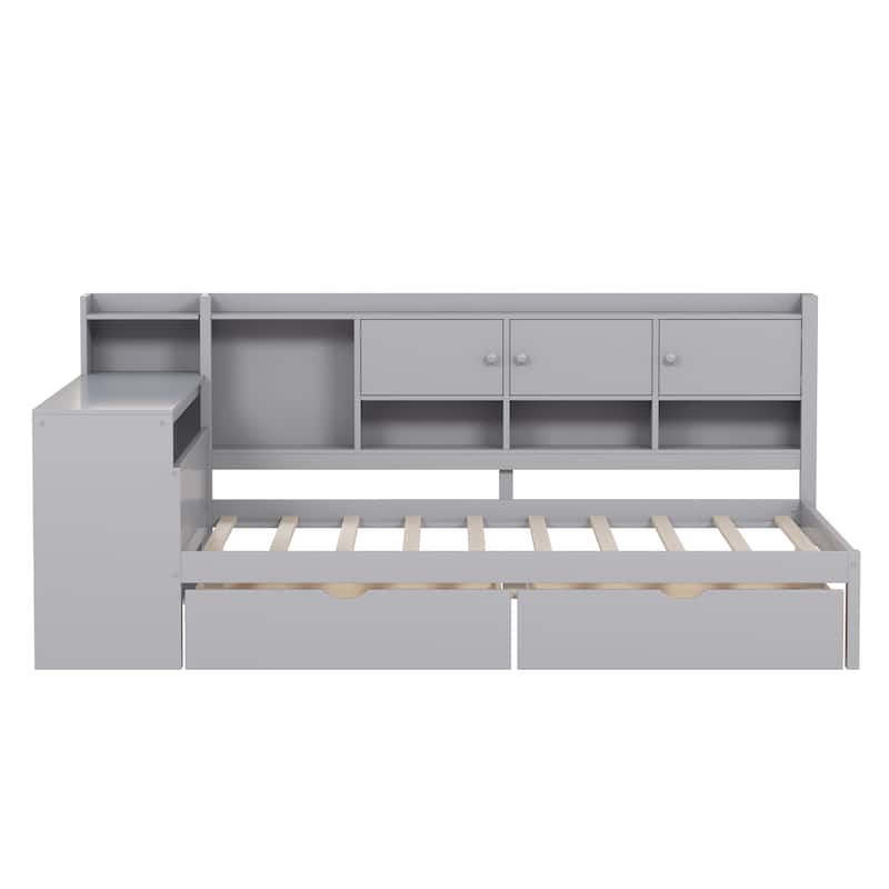 Twin/Full Size Grey Wooden Daybed with 2 Drawers