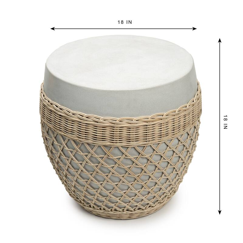 Artissance 18"H Hopson Cement Round Garden Stool With Rattan