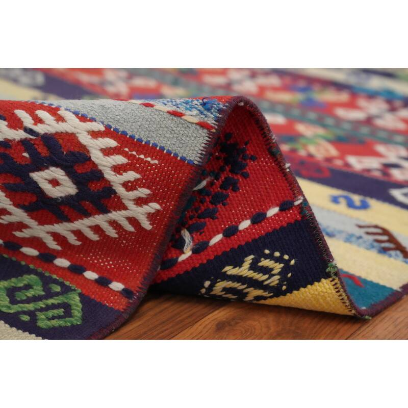 Hand Woven Oriental 100% Wool Carpet Southwestern Tribal Multi-Colored Kilim Area Rug - 8' 10'' X 6' 2''