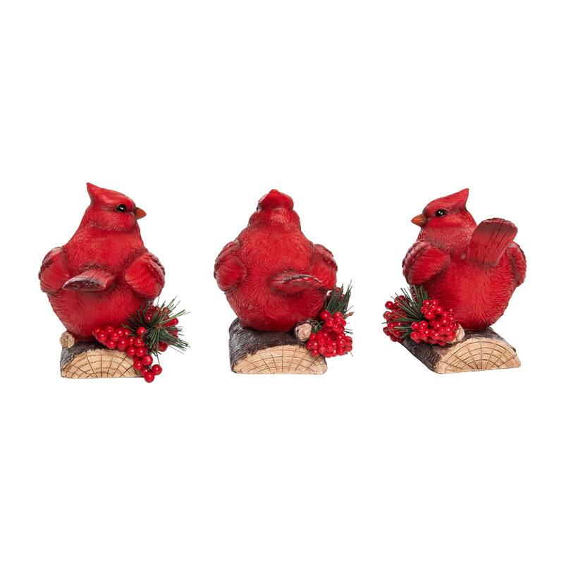 Transpac Resin Holiday Cardinal Figurine Set of 3 Christmas Home Decorations