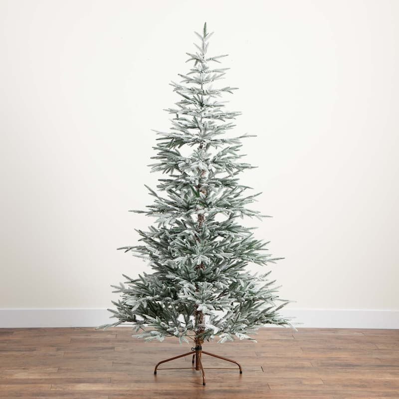 Pre-lit Medium Flocked Woodland Fir Artificial Christmas Tree - 7’ - LED Lights - 7 Foot