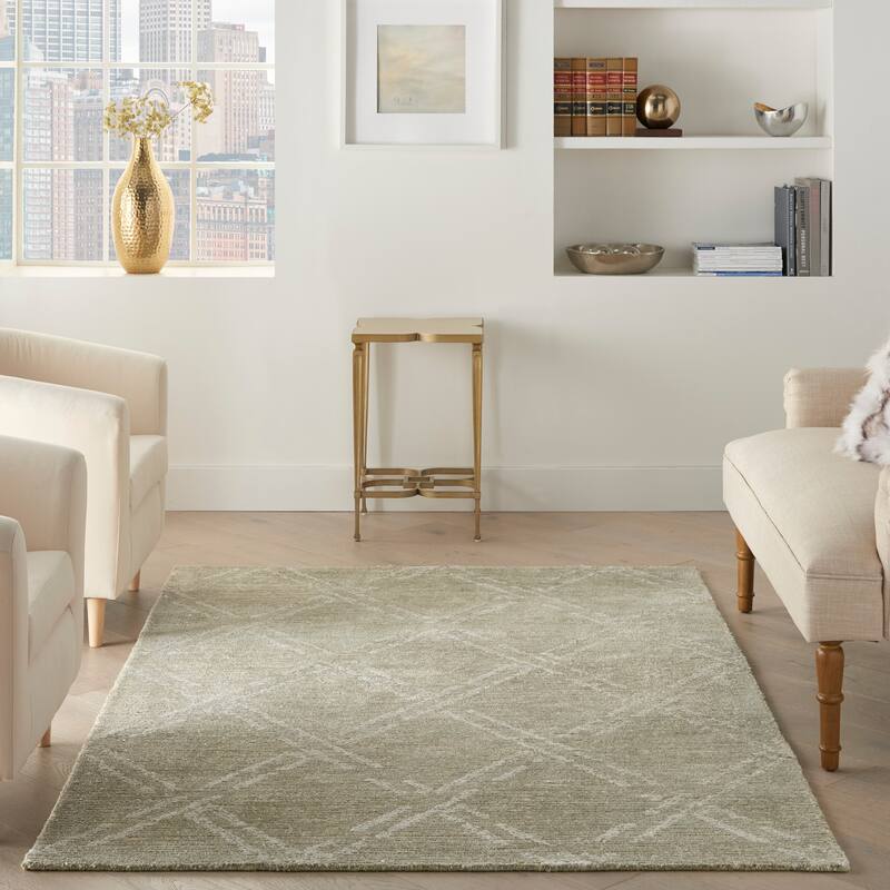 Nourison Venosa Contemporary Geometric Hand-tufted Area Rug - 5'3" x 7'3" - Green/Ivory - Rectangle