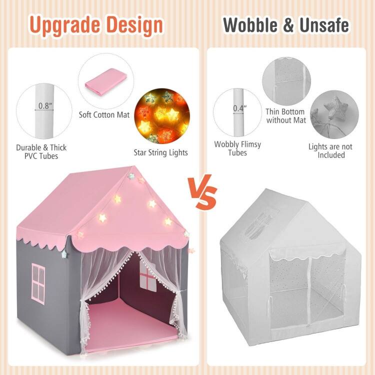 Breathable Kids Play Tent with Mesh Windows and Star Lights - 41.5" x 48" x 53.5" (L x W x H)