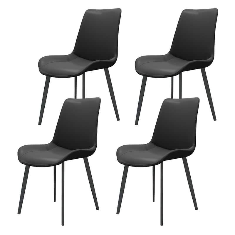 Set of 4 Modern Black PU Leather Dining Chairs with Metal Legs