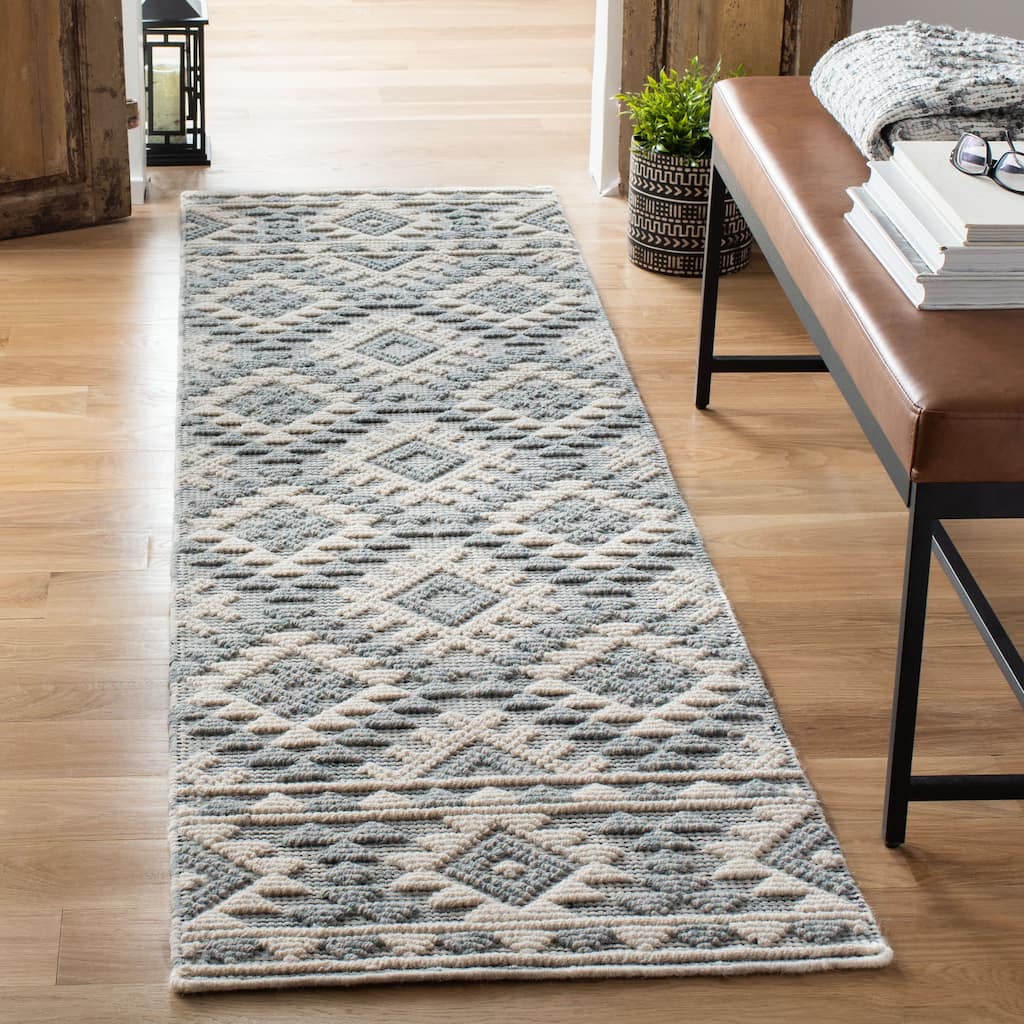 SAFAVIEH Handmade Natura Nouri Transitional Geometric Cream/Aqua Wool Rug