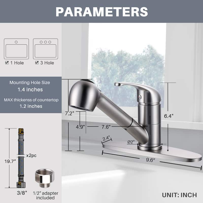 WOWOW Modern Single Handle Pull Down Kitchen Faucet