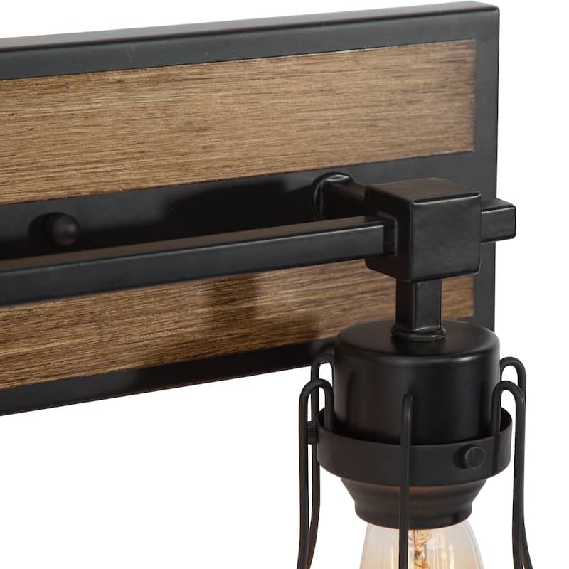 Ino Farmhouse 3-Light Wood Grain Bathroom Vanity Lights Wall Sconces - 21"L x 11.5"H x 6" D
