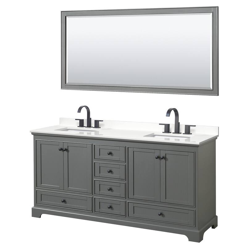 Wyndham Collection WCS202072D-QTZ-US3M70 Deborah 72" Free Standing - Dark Gray / White Quartz Top / Matte Black
