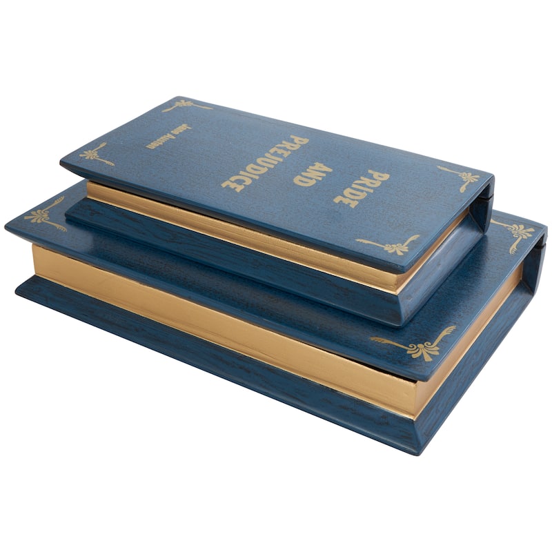 Blue, Green, Brown or Red Wooden Storage Faux Book Box (Set of 2)