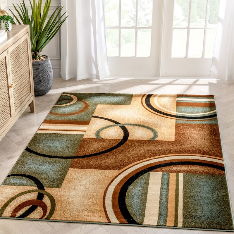 Well Woven Generations Modern Geometric Circles Light Blue, Beige, Ivory, Brown Area Rug - 5'3 x 7'3