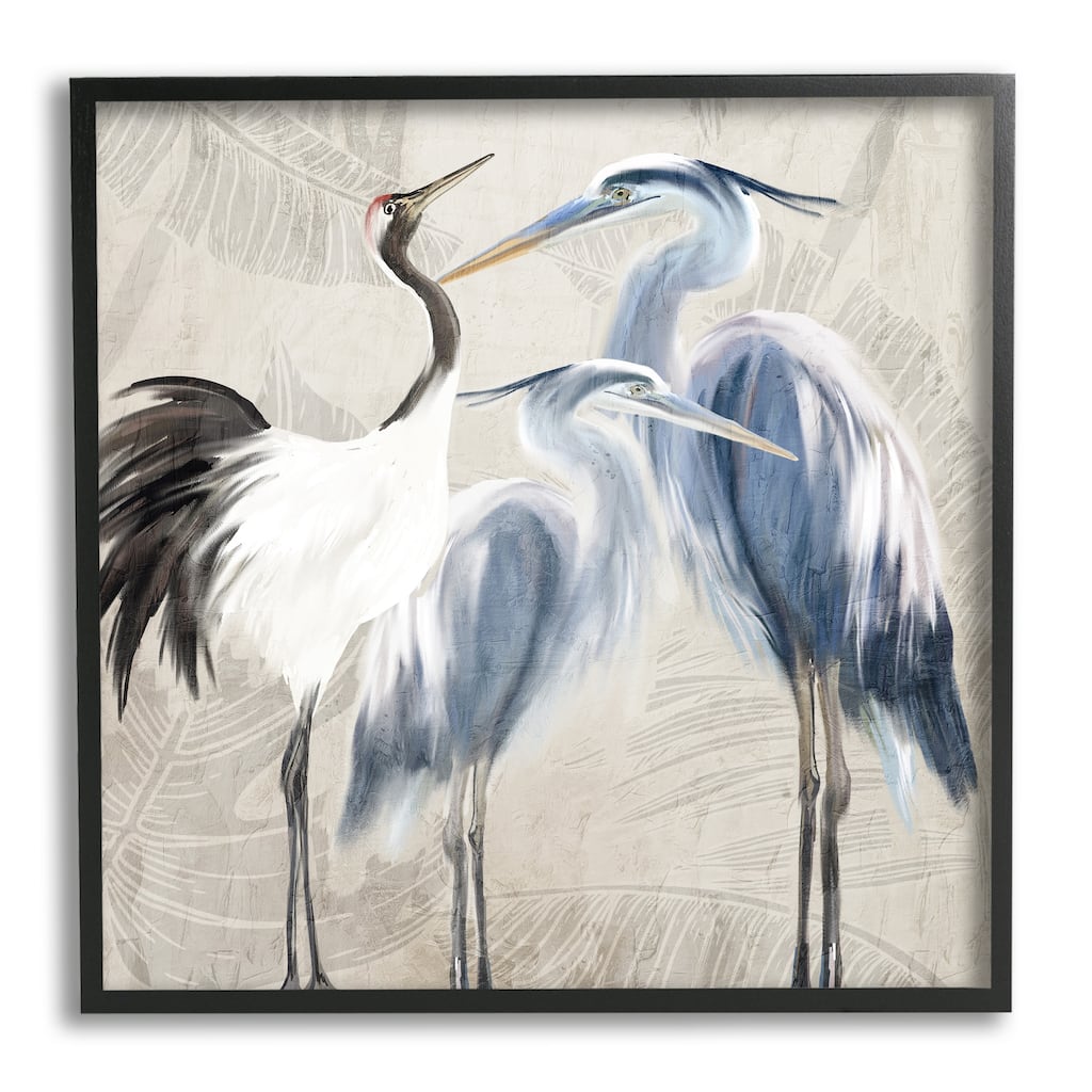 Stupell Leaf Patterned Crane Heron Birds Framed Giclee Texturized Wall Art, Design By Kim Allen