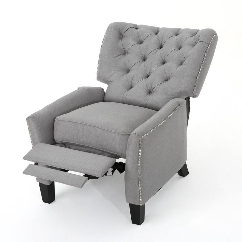 Modern Fabric Upholstered Push Back Recliner with Footrest, Rivet Decoration, Soft Thick Cushions.