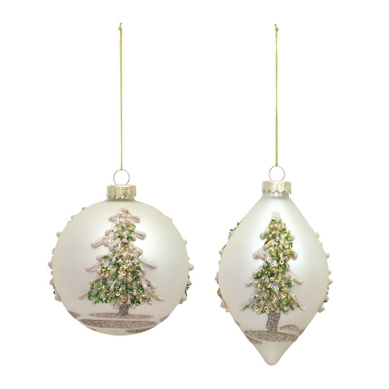 Set of 6 Round and Onion Shaped Glass Christmas Ornaments 6"