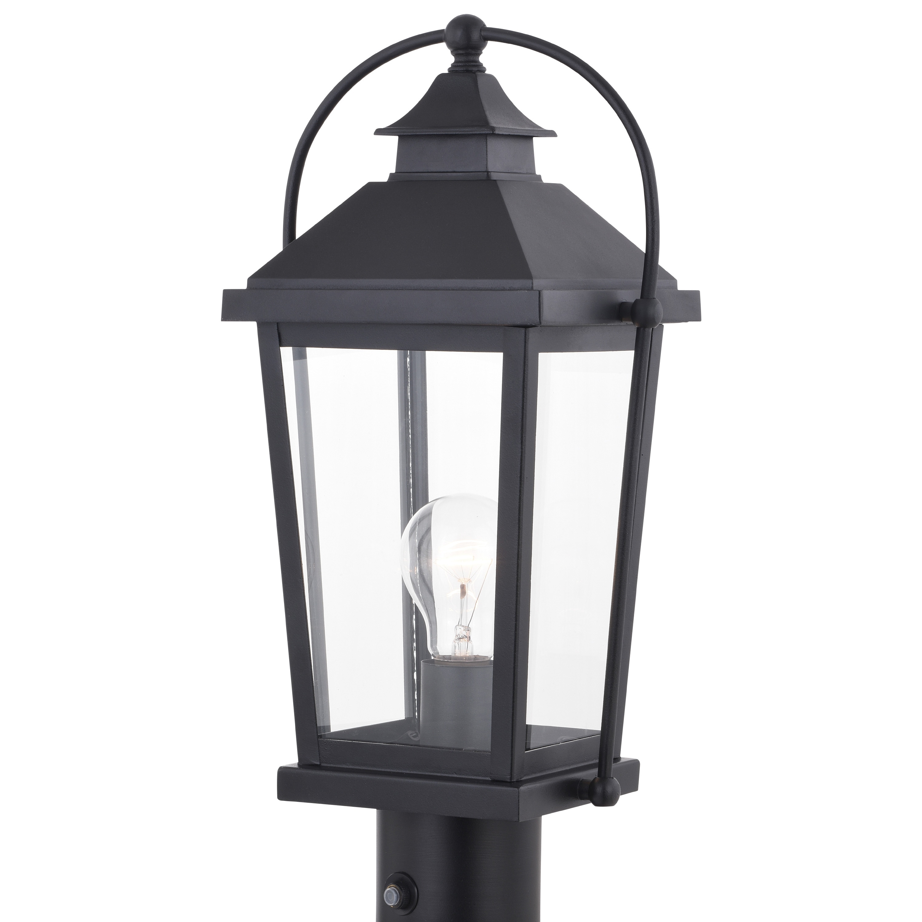 VAXCEL Lexington 1 Light Dusk to Dawn Black Outdoor Post Lamp Clear Glass - 7.75-in W x 17.75-in H x 6.5-in D