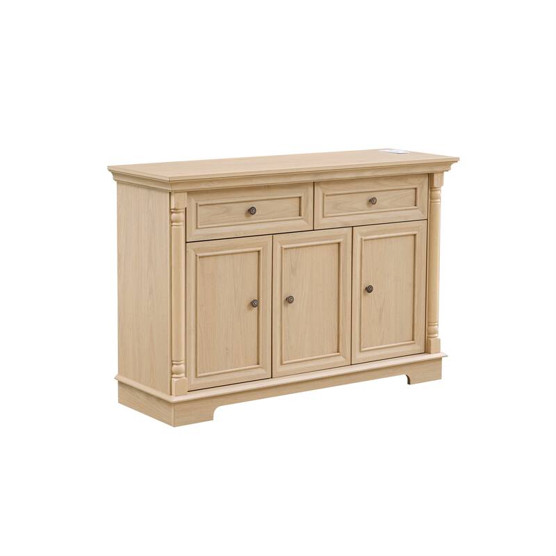 Farmhouse Style Kitchen Storage Cabinet, Large Wall Cabinet with Drawers and Doors in Roman Column Shape, Wooden Coffee Bar