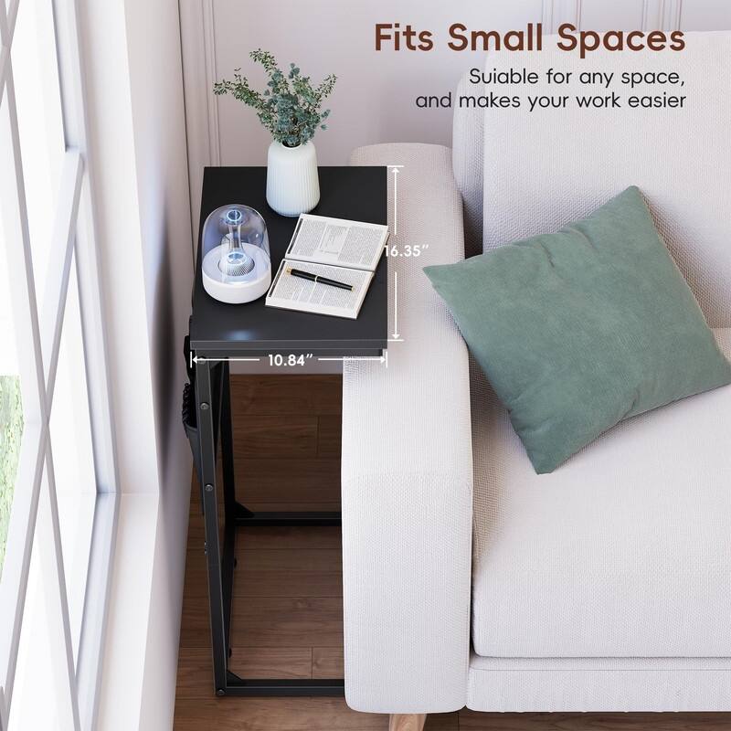 C Shaped End Table with Charging Station - 16.35"D x 10.84"W x 28.23"H