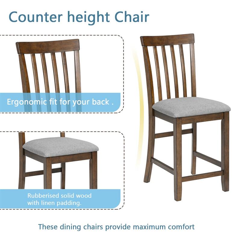 5-piece Wood Dining Counter Height Table and Chair Set
