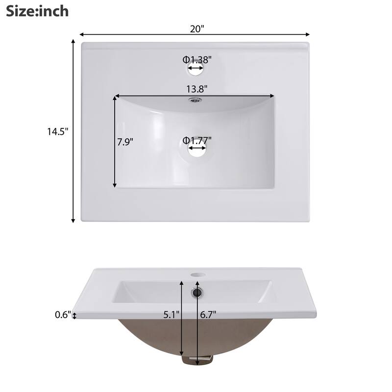 20" Modern Small Bathroom Vanity Cabinet With Ceramic Basin - 20"*15.5"*33.3", Ample Storage, 1 Soft-Close Door