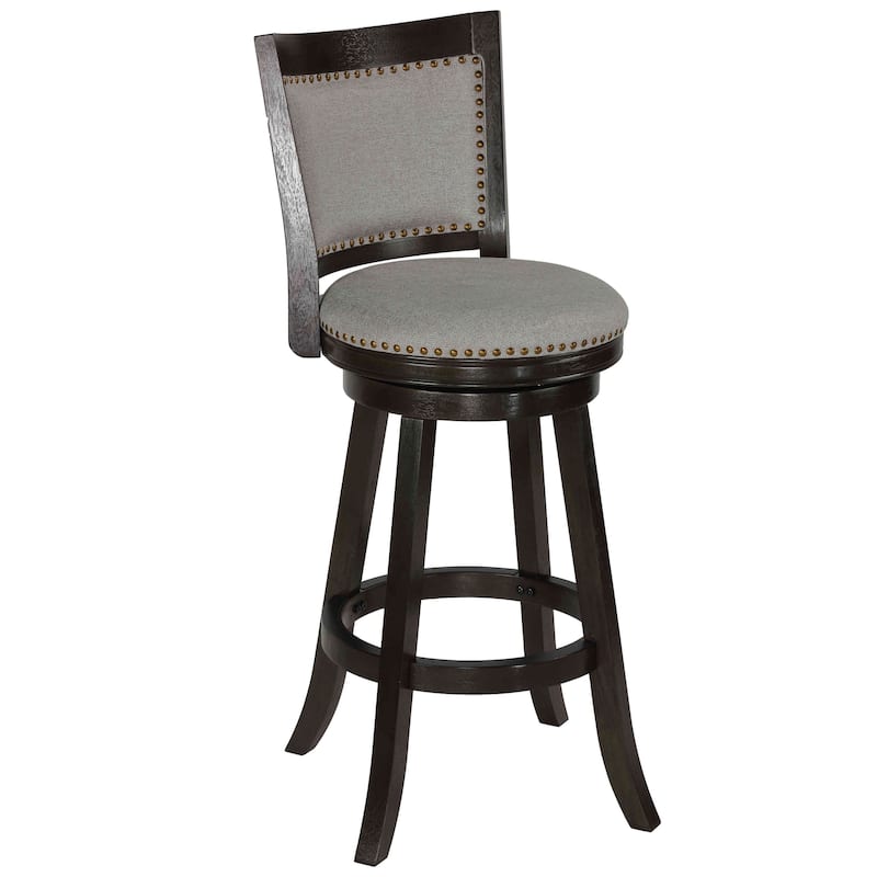 Cortesi Home Ferne Solid Wood Swivel Barstool, Gray Fabric