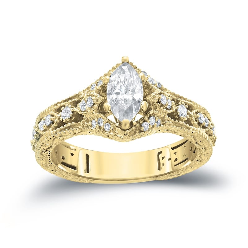 Auriya 14k Gold 4/5ctw Vintage Antique Marquise Diamond Engagement Ring - 4 - Yellow