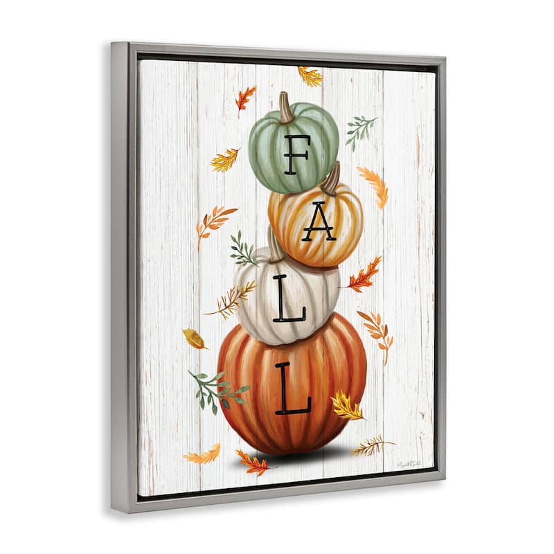Stupell Falling Leaves & Pumpkin Stack Framed Floater Canvas Wall Art Design By Elizabeth Tyndall