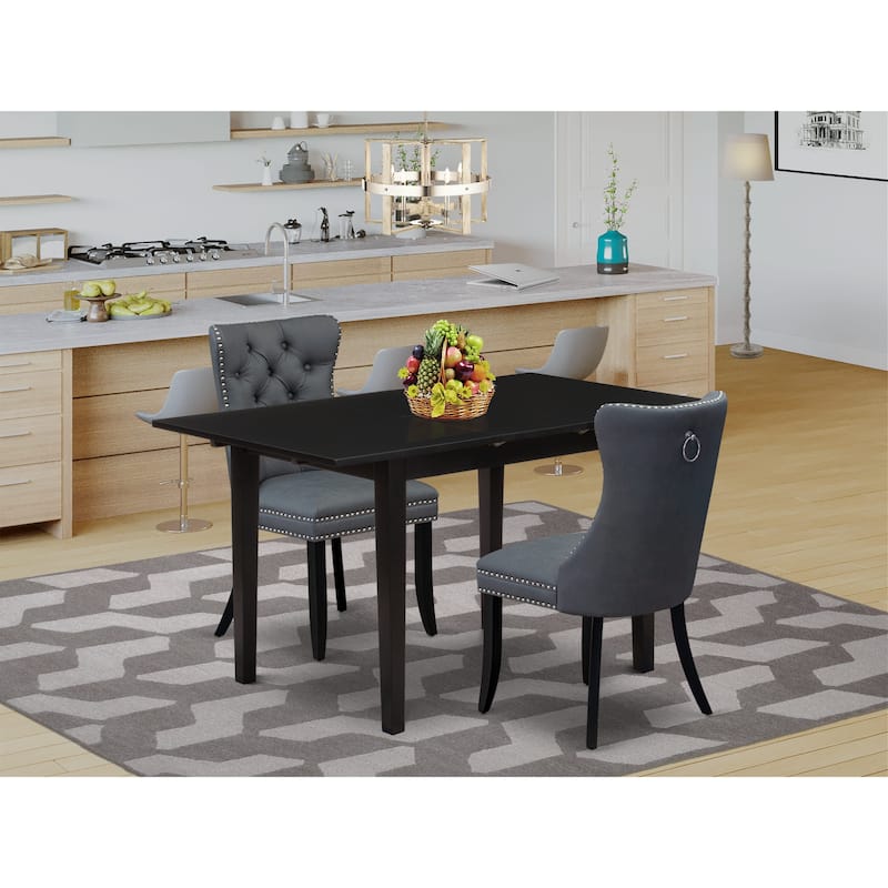 East West Furniture Kitchen Table Set- a Dining Table with Butterfly Leaf and Parson Chairs, Black (Pieces Options) - NFDA5-BLK-13