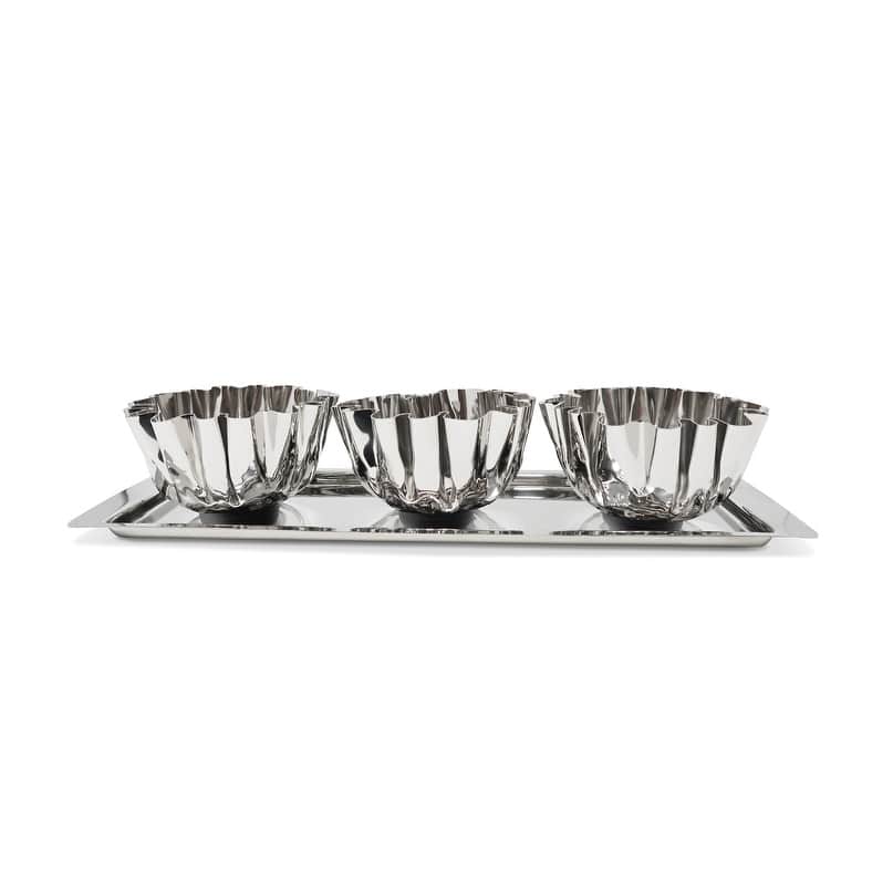 3 Bowl Stainless Steel Relish Dish on Tray, 17.25"L