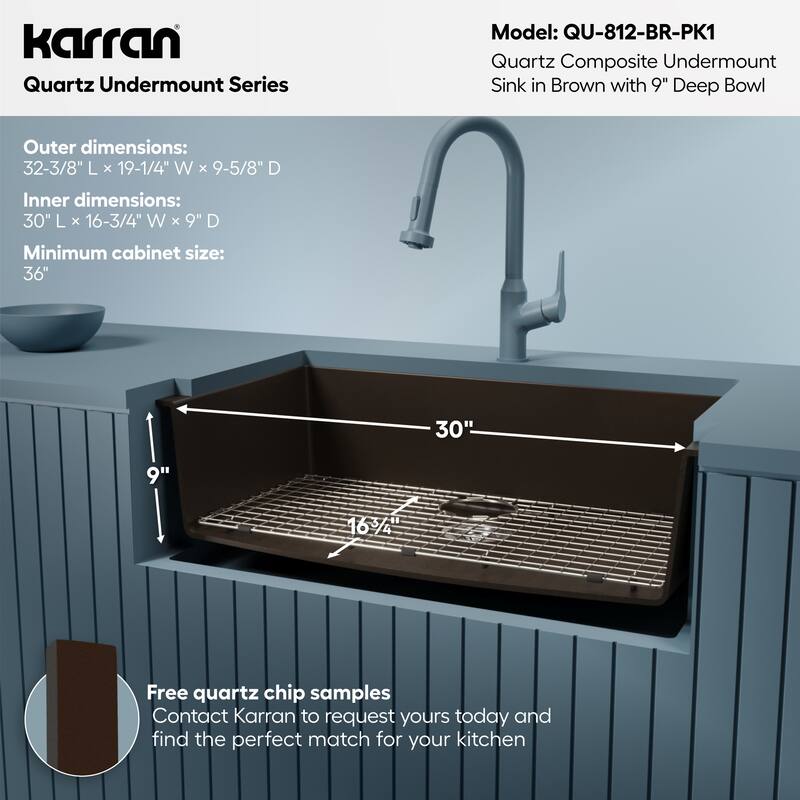 Karran Undermount 32.5 in. Large Single Bowl Quartz Kitchen Sink Kit