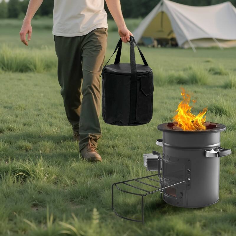 Outdoor Rocket Stove for Backpacking, Burn Twigs, Sticks, Charcoal - N/A