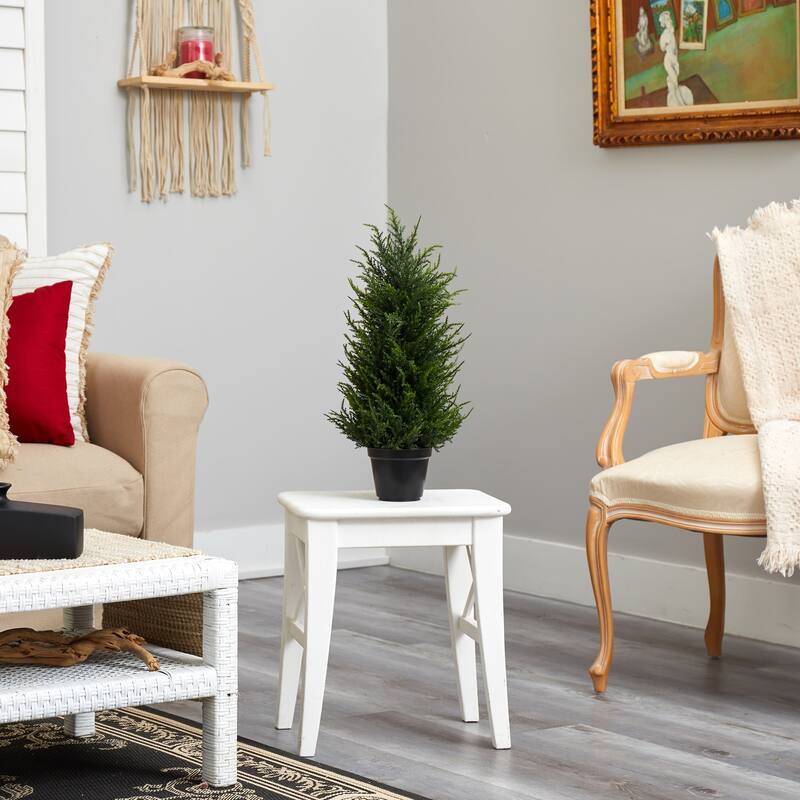 18” Pre-Lit Artificial Cedar Tree, Warm Clear LED Lights