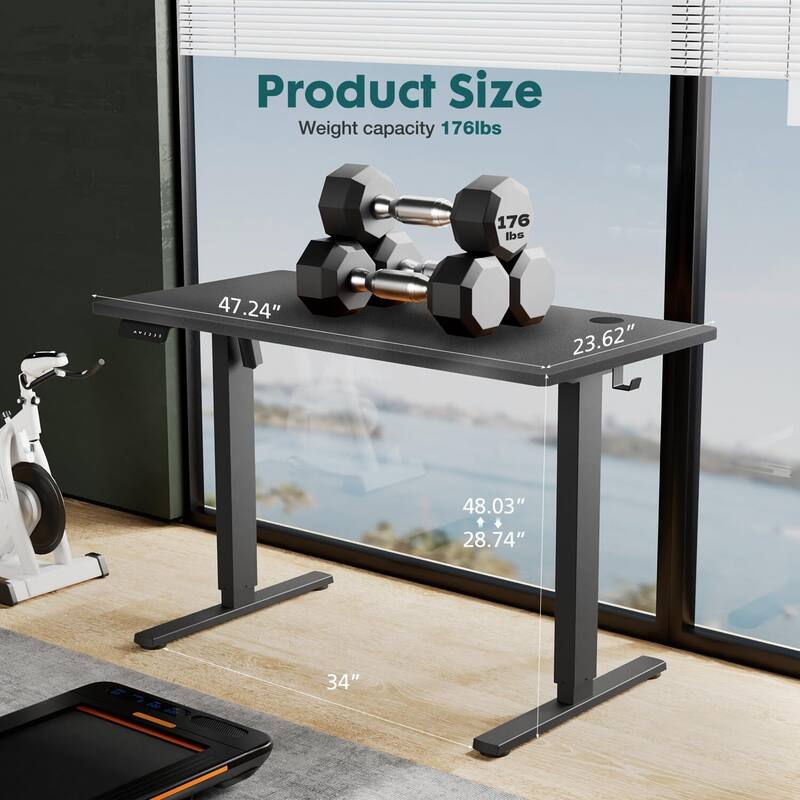 48 x 24 in. Electric Adjustable Height Rising Standing Desk with Splice Board, 2 Hook and Wire Hole