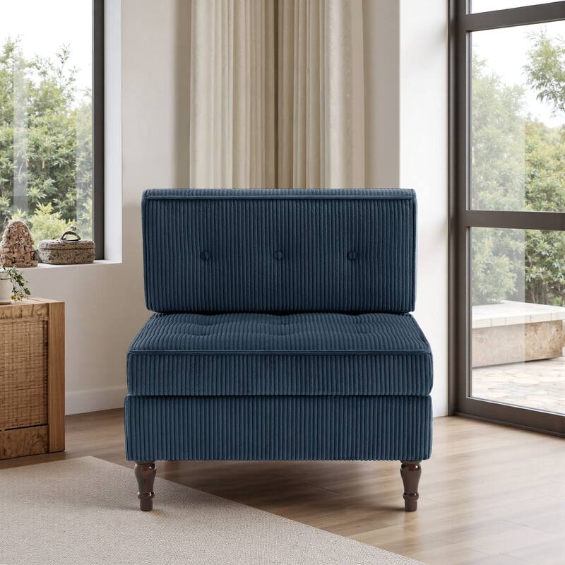 Modular Corduroy Armless Chair Upholstered Lounge Sofa - Navy