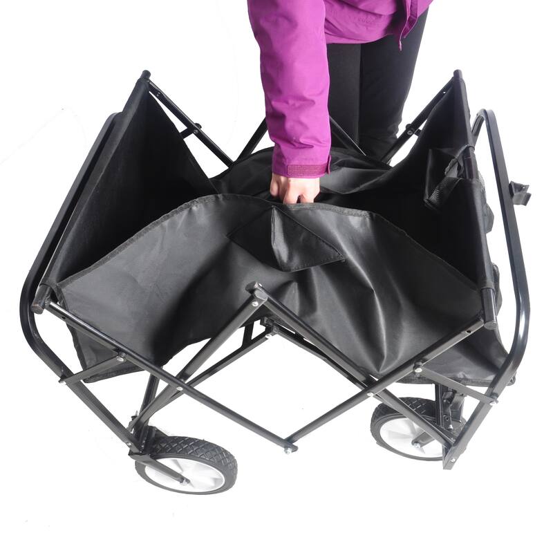 Folding Utility Wagon, Heavy Duty Steel Frame, 150lbs Capacity, Waterproof 600D Polyester, Adjustable Handle for Outdoor